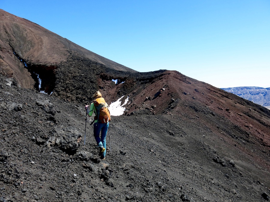 Walking round the lip of the crater