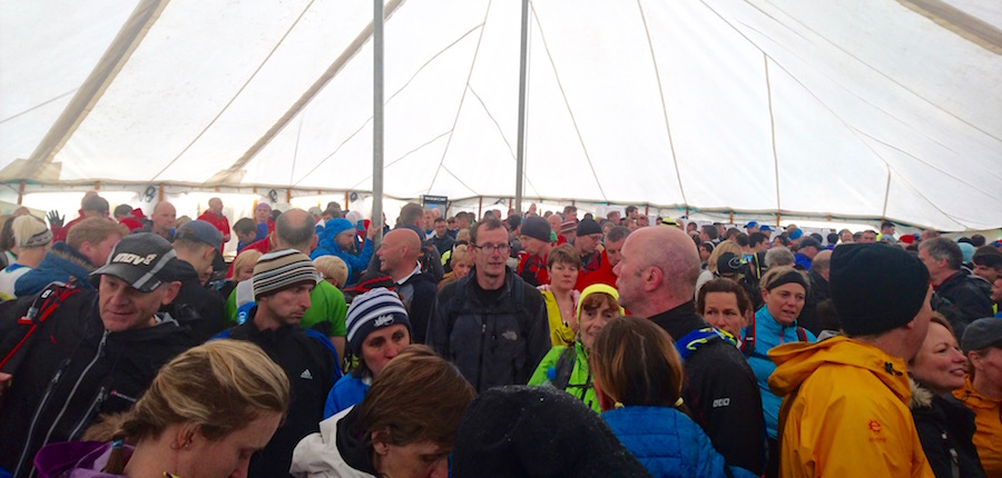 Hiding from the rain before the race briefing