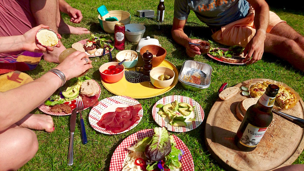 Post ride feast in the sunshine
