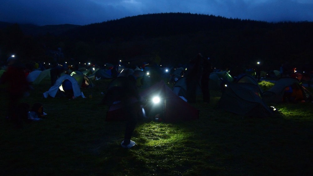 A sea of small green tents at the mid way camp on Saturday night.